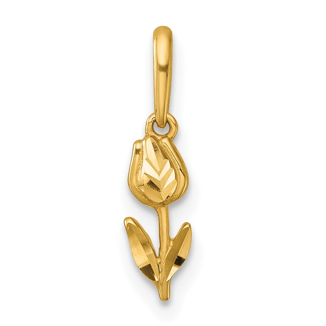 14k Polished and Diamond-cut Tulip Charm