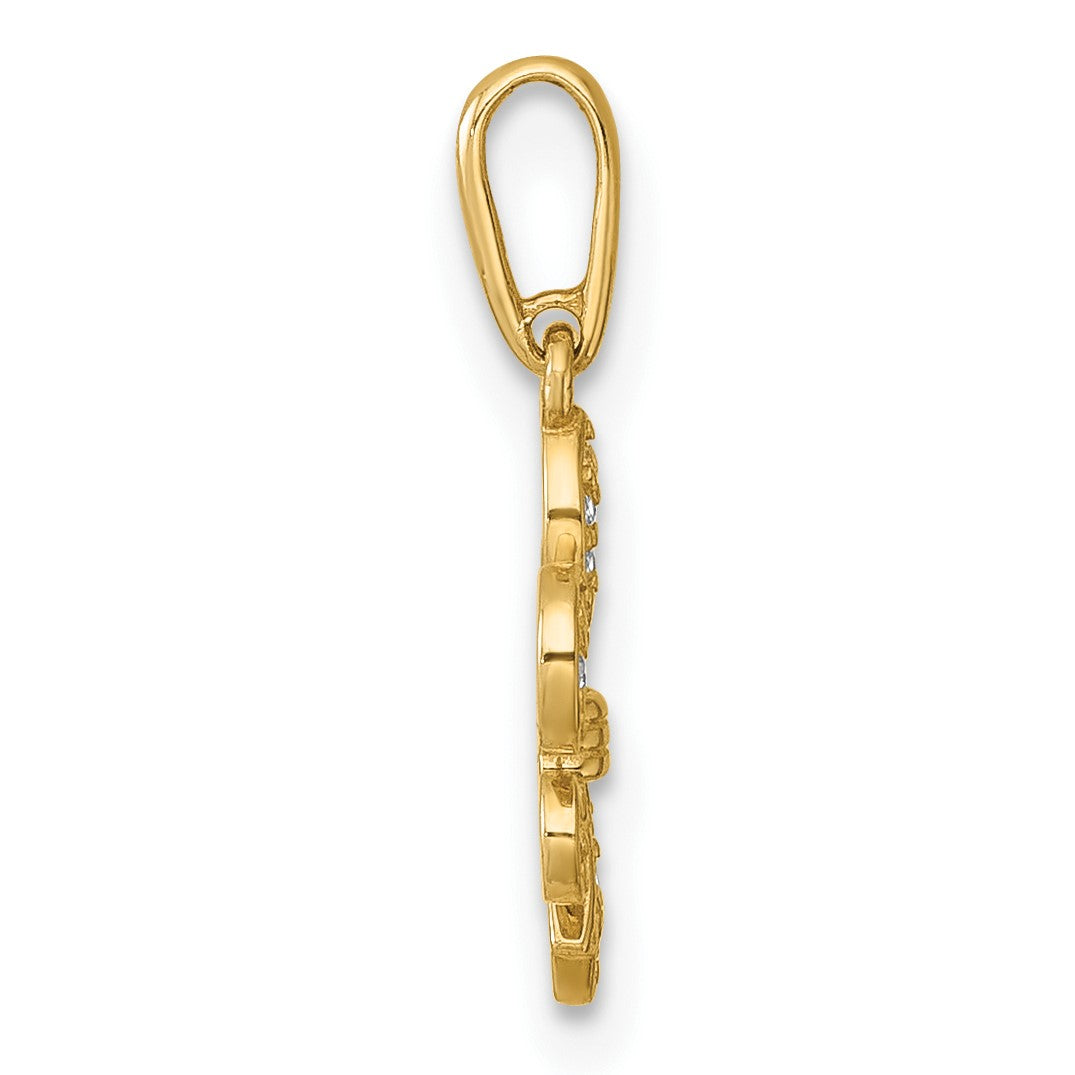 14k Polished CZ Fleur de Lis Charm / Pendant