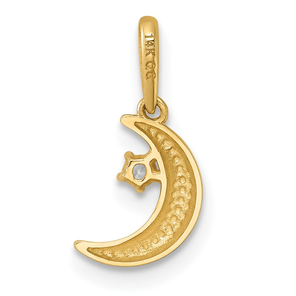 14k Polished CZ Moon and Star Charm / Pendant