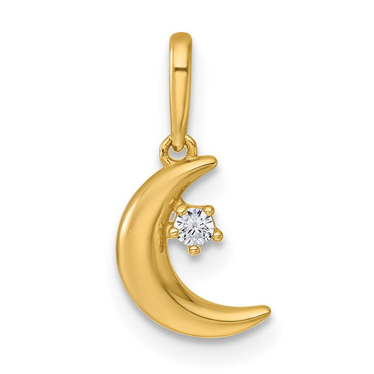 14k Polished CZ Moon Pendant