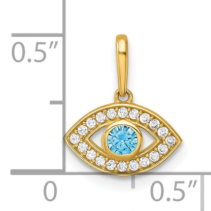 14k Polished Blue and Clear CZ Evil Eye Charm / Pendant