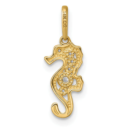 14k Polished CZ Seahorse Charm / Pendant