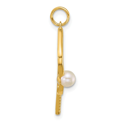 14k Polished Freshwater Cultured Pearl Ball and Pickleball Paddle Pendant