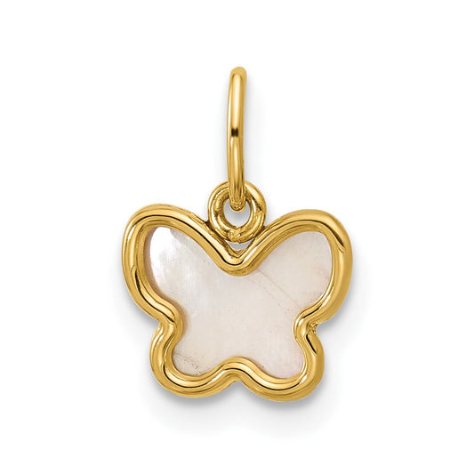 14K Polished Mother of Pearl Butterfly Pendant