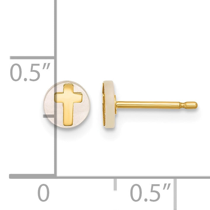 14K Polished Round Mother of Pearl with Cross Post Earrings