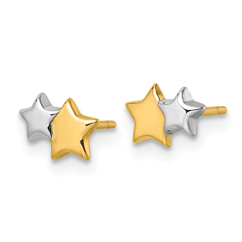 14K with Rhodium Polished Double Star Post Earrings