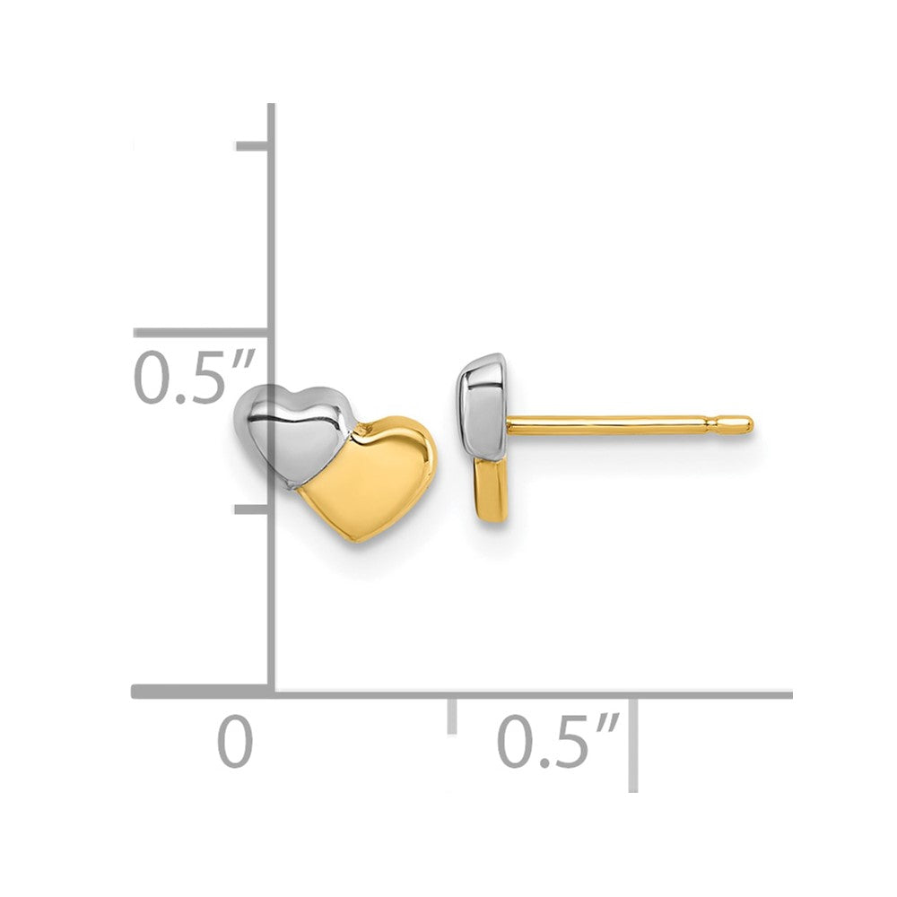 14K with Rhodium Polished Double Heart Post Earrings