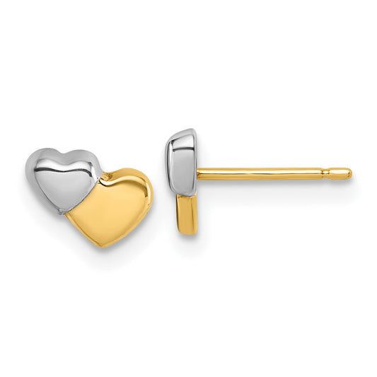 14K with Rhodium Polished Double Heart Post Earrings