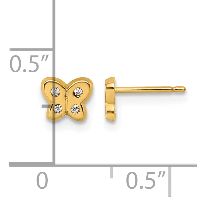 14K Polished CZ Butterfly Post Earrings