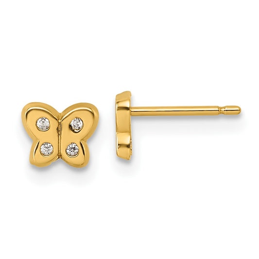 14K Polished CZ Butterfly Post Earrings