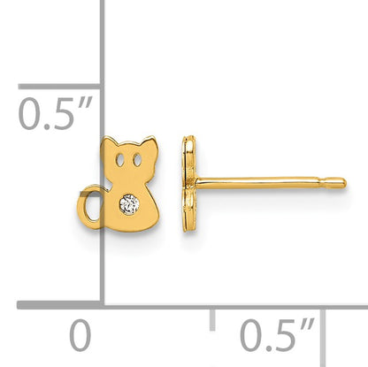 14K Polished CZ Cat Post Earrings