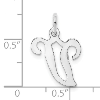 14KW White Gold Script Letter V Initial Charm