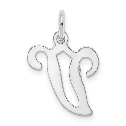 14KW White Gold Script Letter V Initial Charm