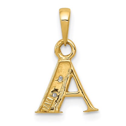 14KY with Rhodium Diamond Letter A Initial Pendant