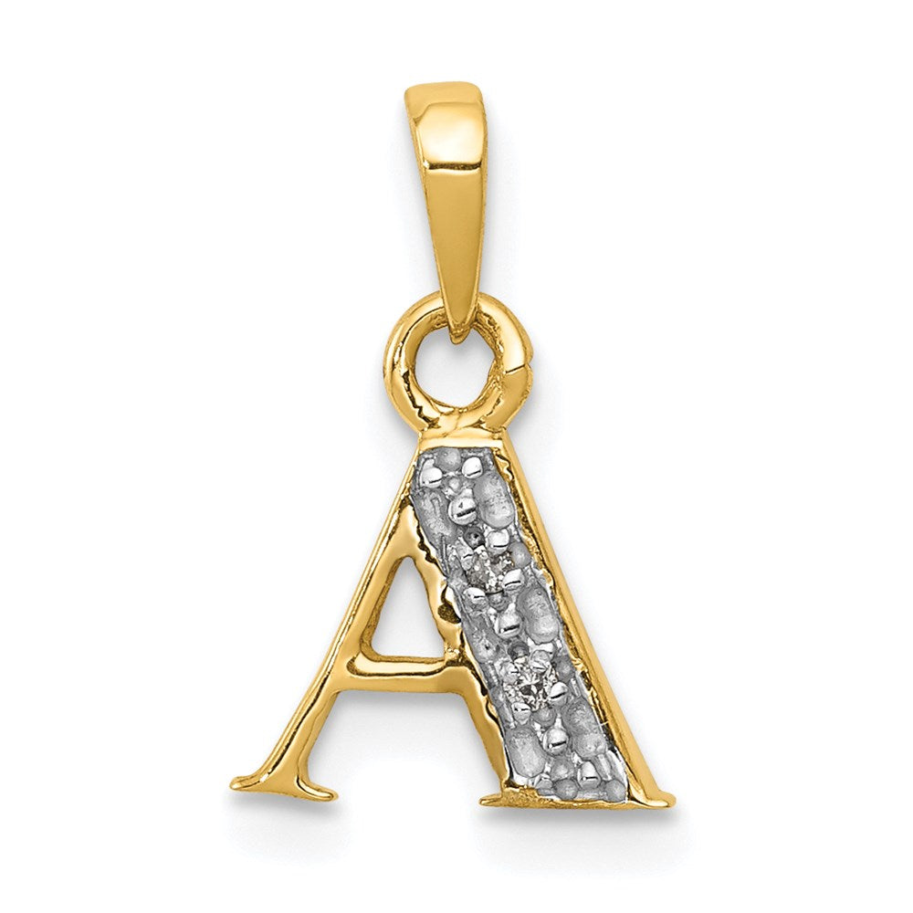 14KY with Rhodium Diamond Letter A Initial Pendant