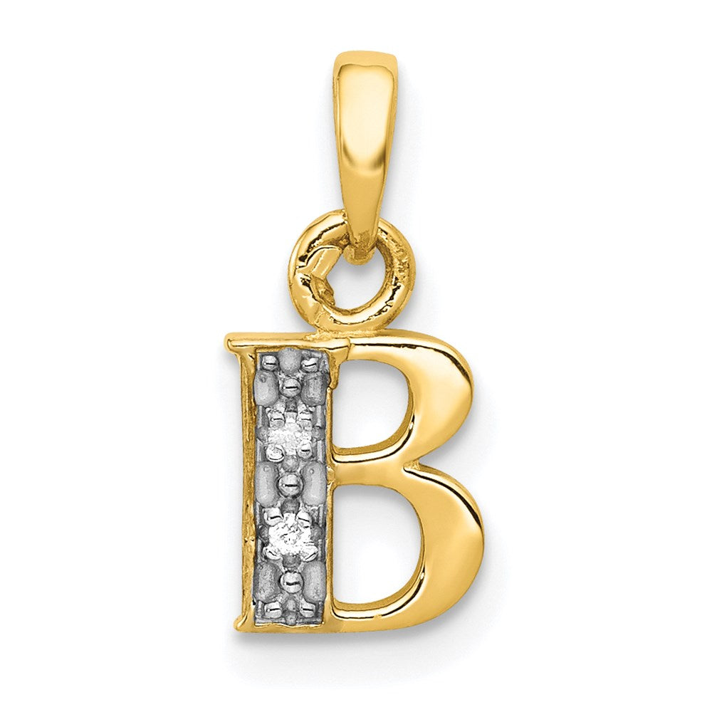 14KY with Rhodium Diamond Letter B Initial Pendant