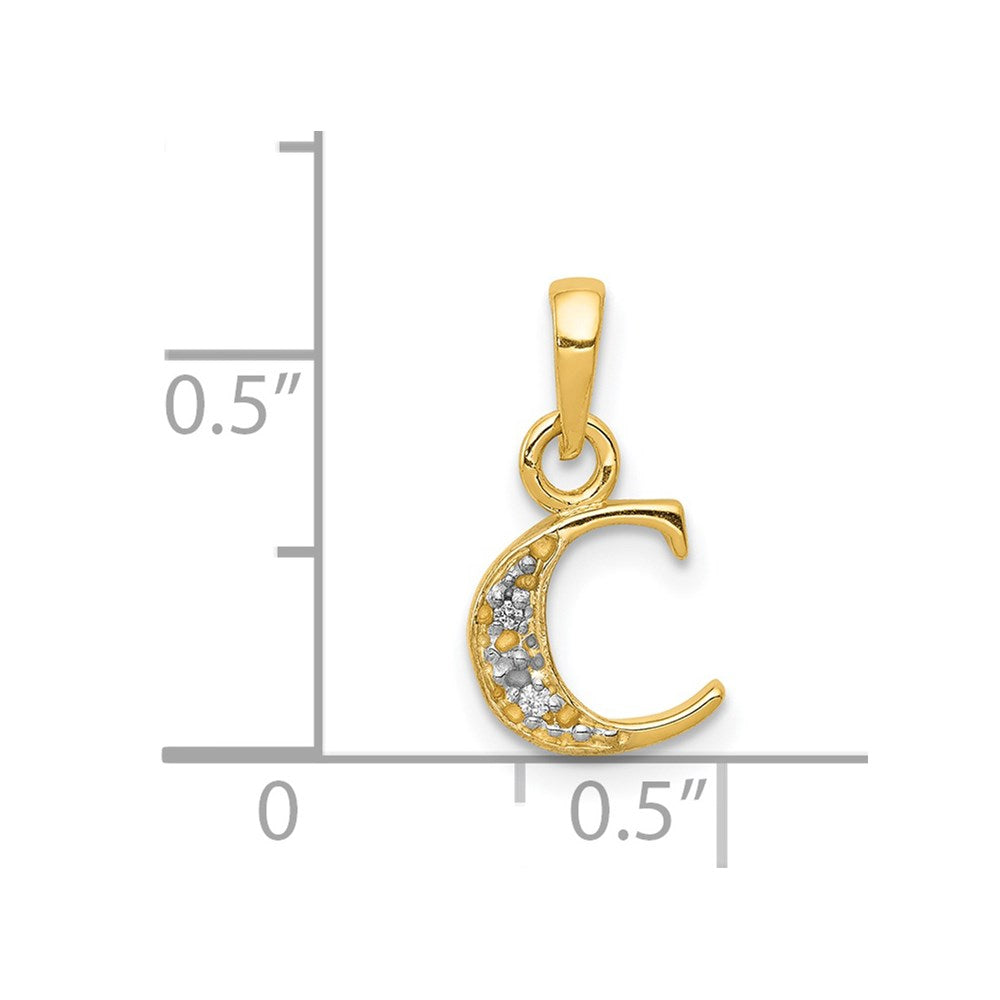 14KY with Rhodium Diamond Letter C Initial Pendant