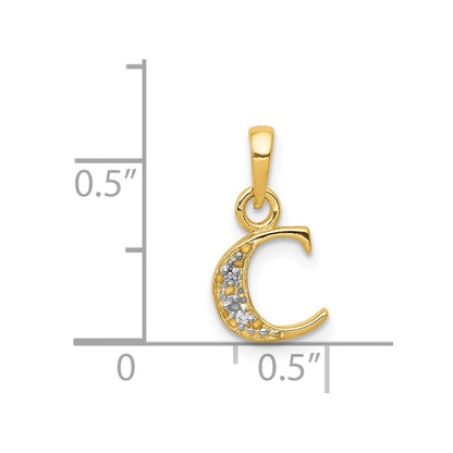 14KY with Rhodium Diamond Letter C Initial Pendant