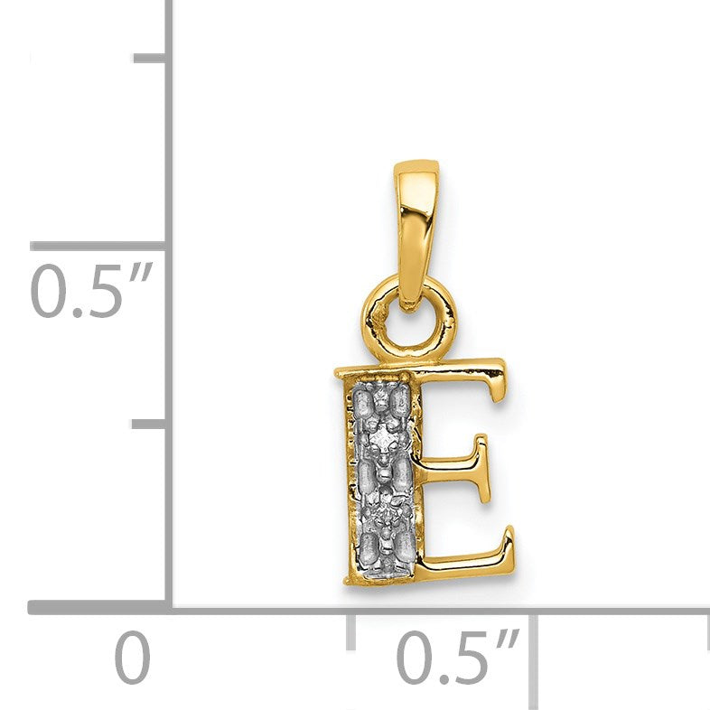 14KY with Rhodium Diamond Letter E Initial Pendant