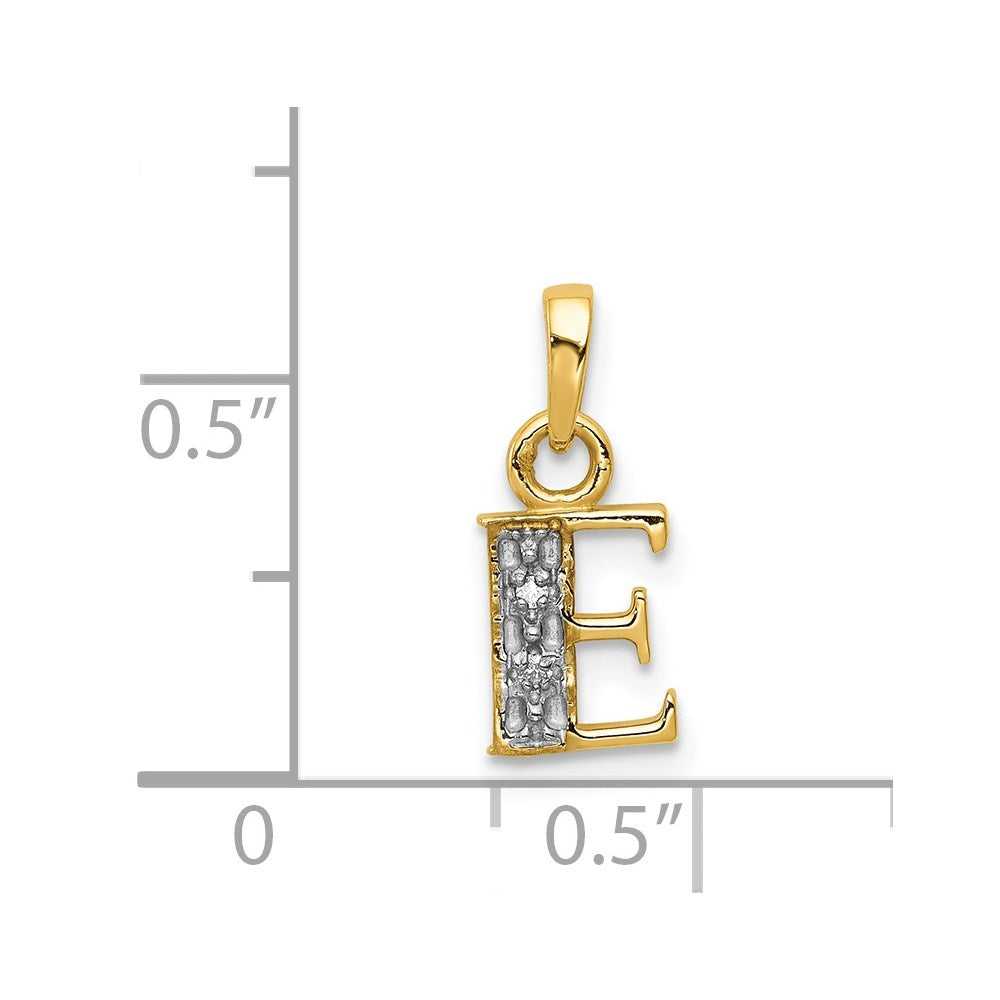 14KY with Rhodium Diamond Letter E Initial Pendant