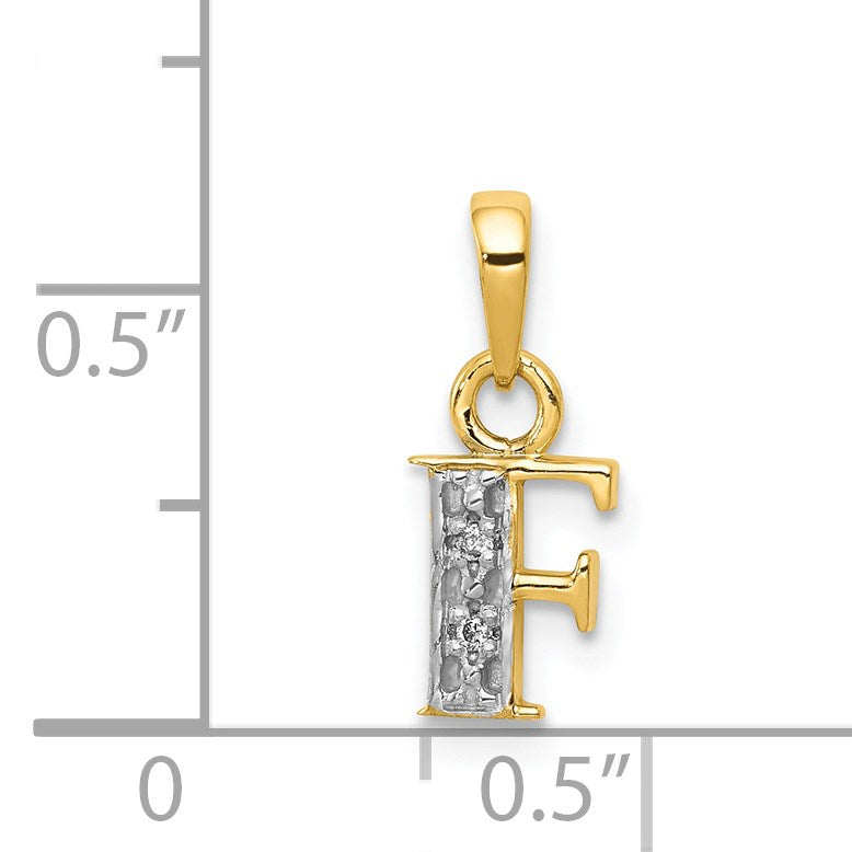 14KY with Rhodium Diamond Letter F Initial Pendant