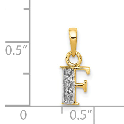14KY with Rhodium Diamond Letter F Initial Pendant