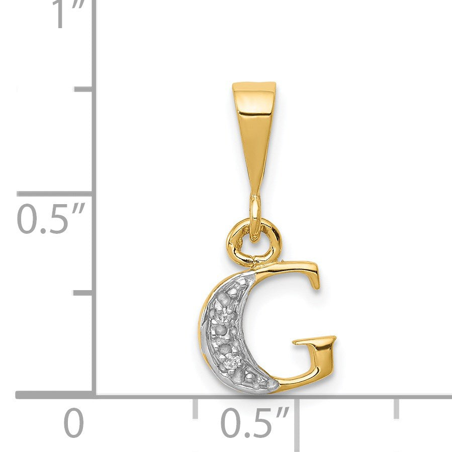 14KY with Rhodium Diamond Letter G Initial Pendant