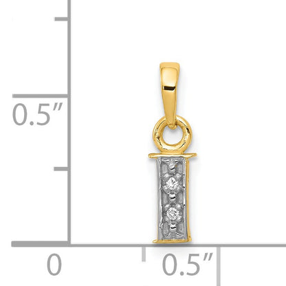 14KY with Rhodium Diamond Letter I Initial Pendant