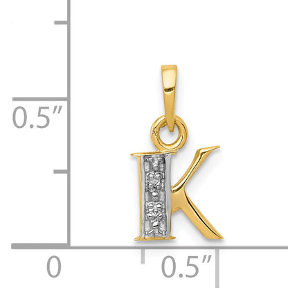 14KY with Rhodium Diamond Letter K Initial Pendant