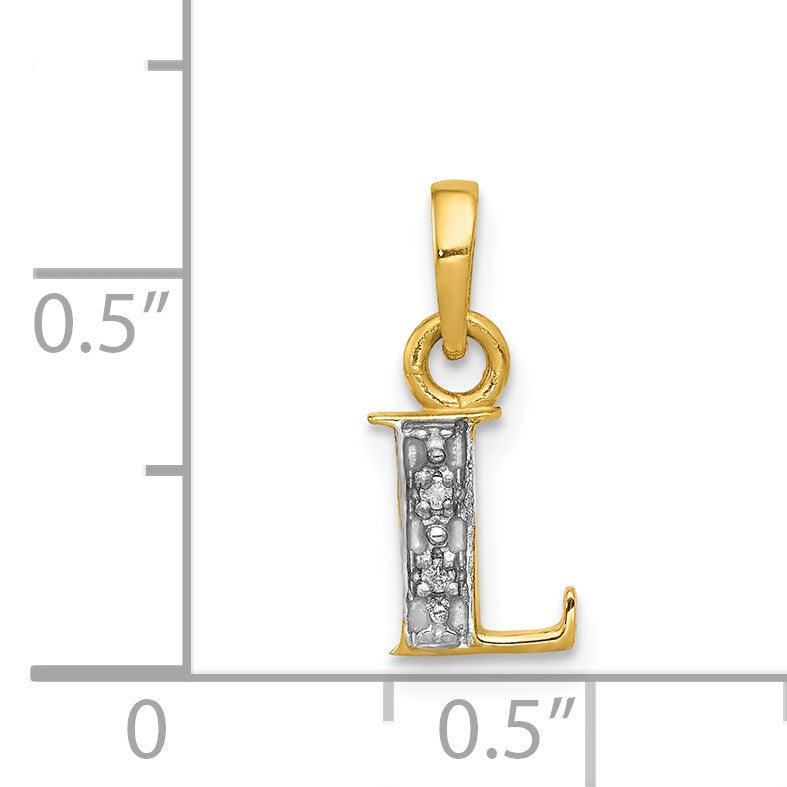 14KY with Rhodium Diamond Letter L Initial Pendant