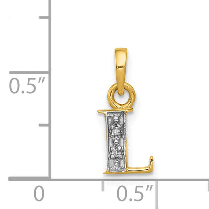14KY with Rhodium Diamond Letter L Initial Pendant