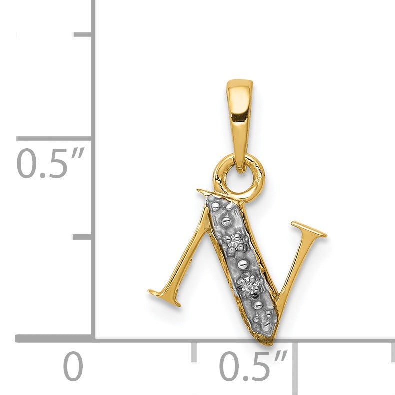 14KY with Rhodium Diamond Letter N Initial Pendant