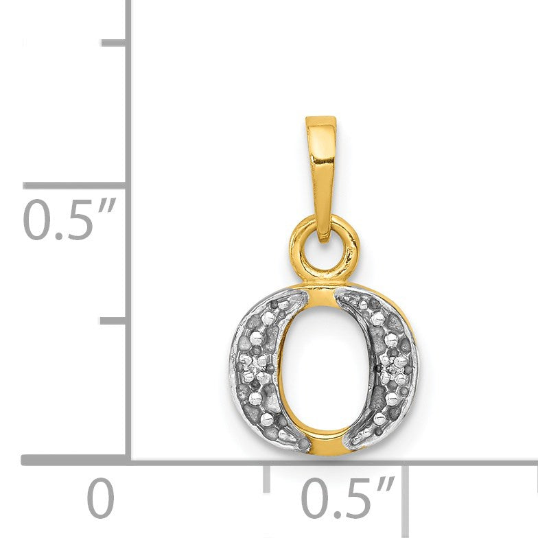 14KY with Rhodium Diamond Letter O Initial Pendant