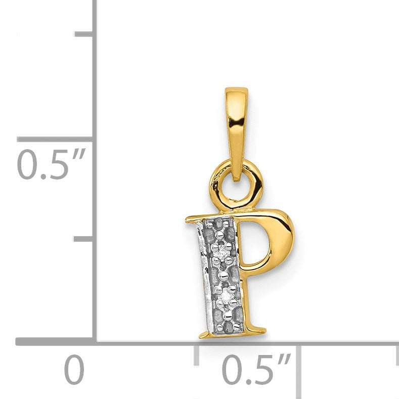 14KY with Rhodium Diamond Letter P Initial Pendant