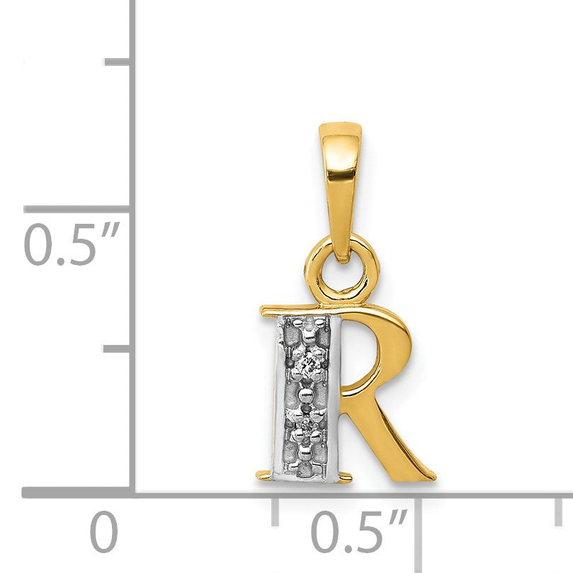 14KY with Rhodium Diamond Letter R Initial Pendant