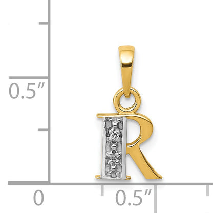 14KY with Rhodium Diamond Letter R Initial Pendant