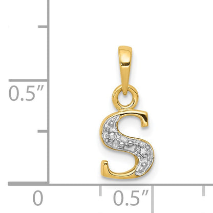 14KY with Rhodium Diamond Letter S Initial Pendant