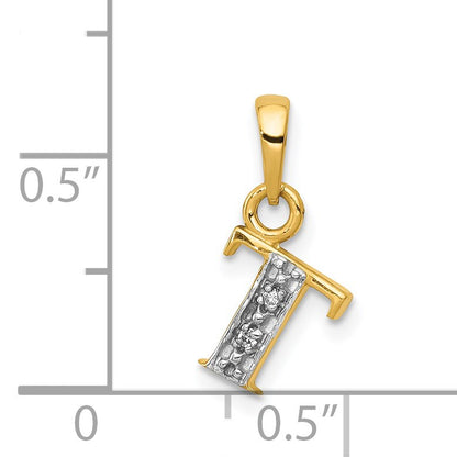 14KY with Rhodium Diamond Letter T Initial Pendant