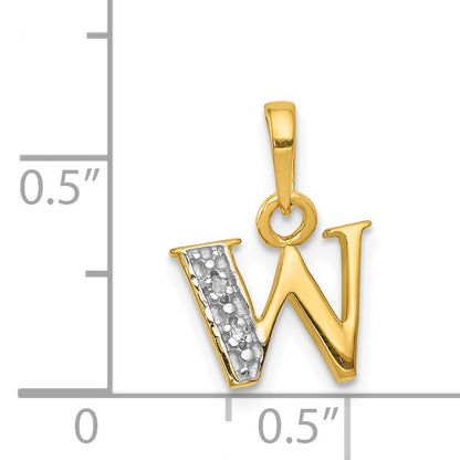 14KY with Rhodium Diamond Letter W Initial Pendant