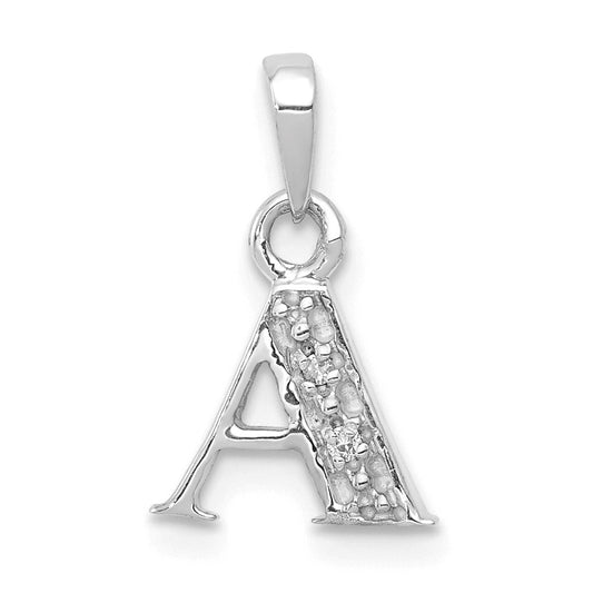 14KW with Rhodium Diamond Letter A Initial Pendant