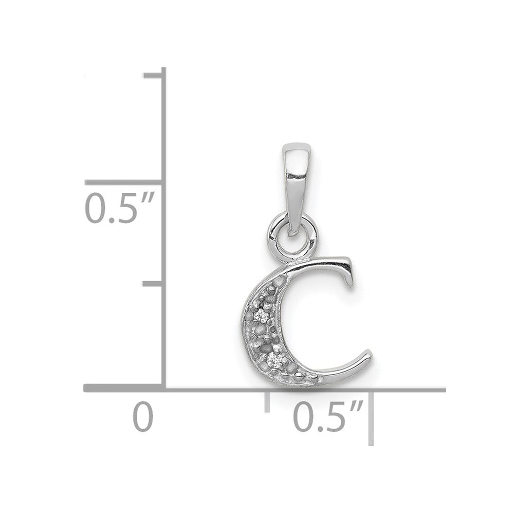 14KW with Rhodium Diamond Letter C Initial Pendant