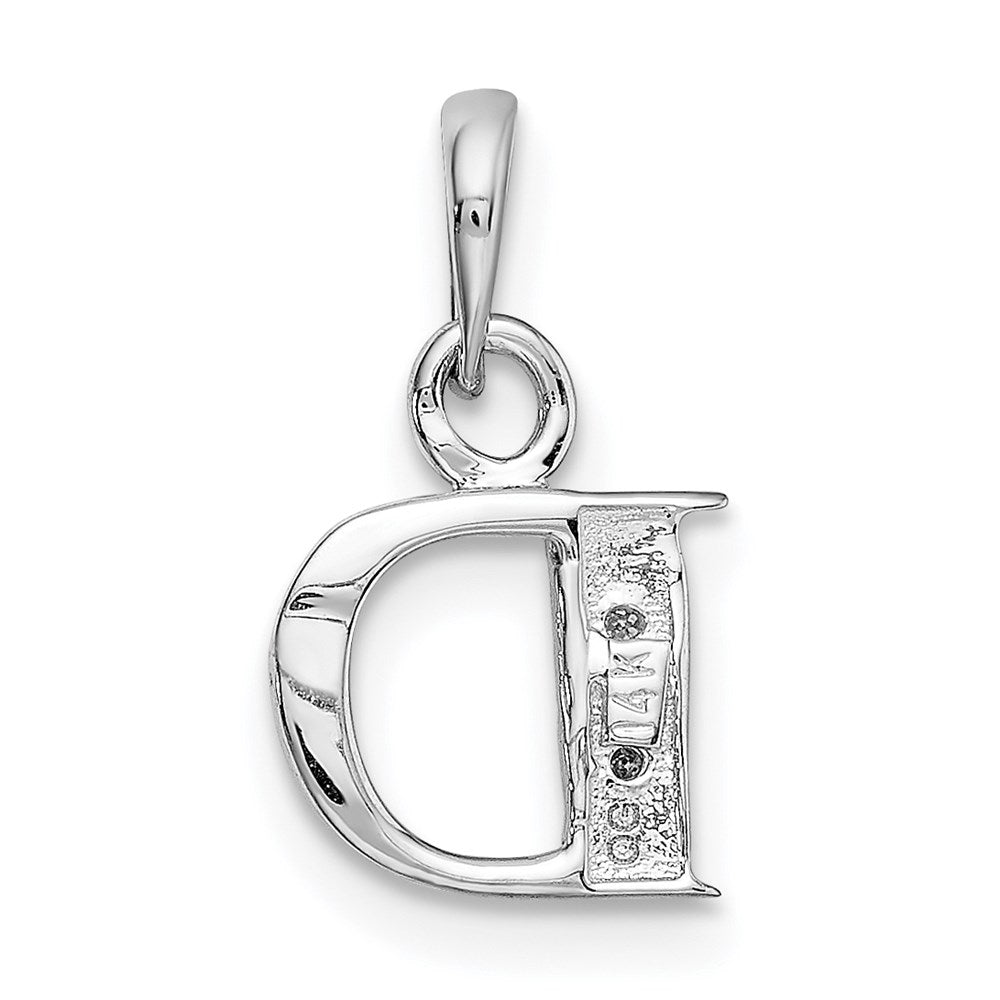 14KW with Rhodium Diamond Letter D Initial Pendant