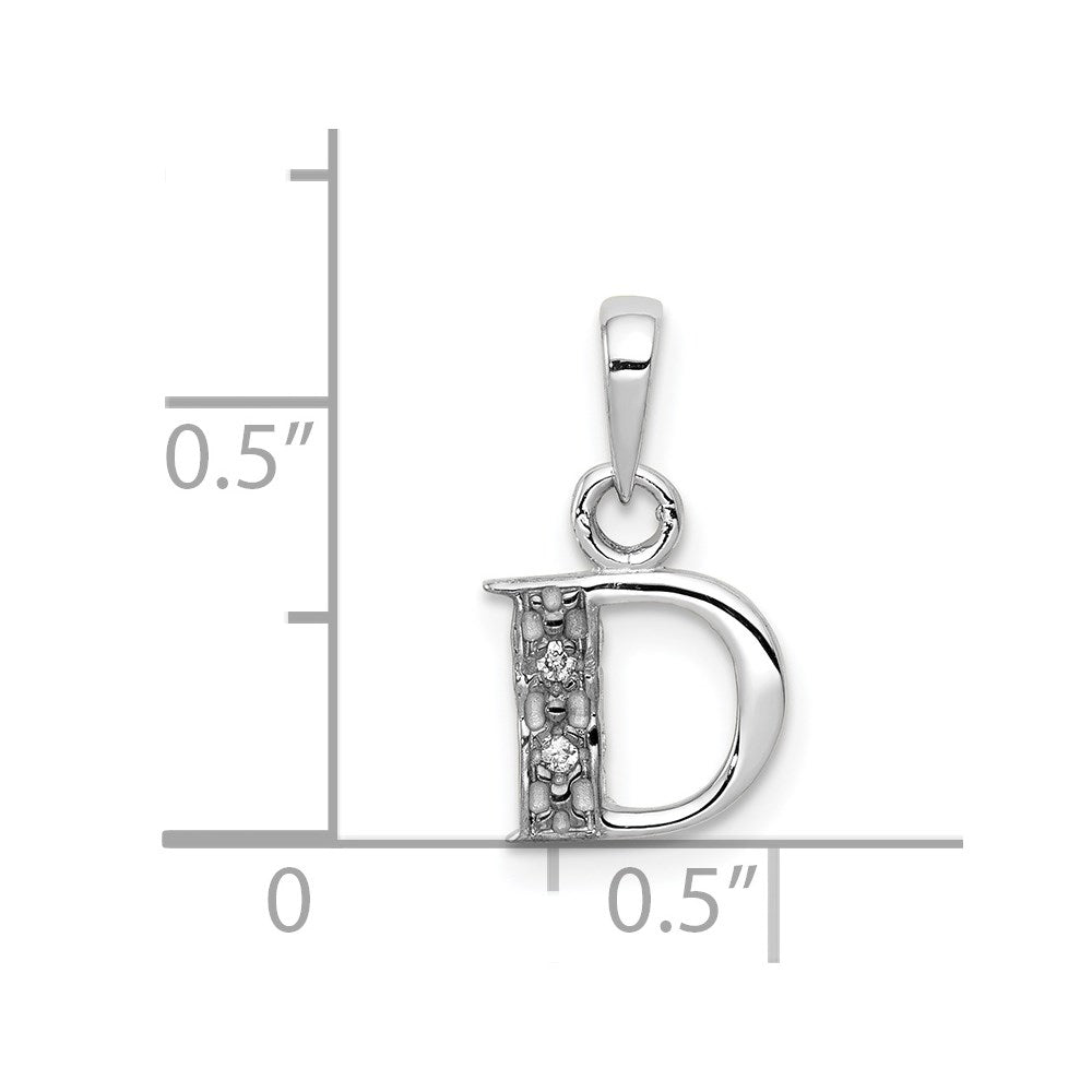 14KW with Rhodium Diamond Letter D Initial Pendant