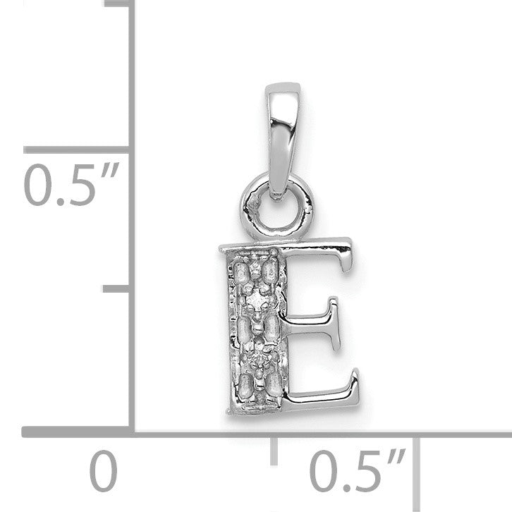 14KW Rhodium-plated Diamond Letter E Initial Pendant
