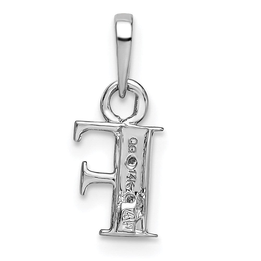 14KW Rhodium-plated Diamond Letter F Initial Pendant