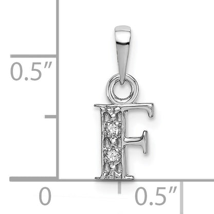 14KW Rhodium-plated Diamond Letter F Initial Pendant