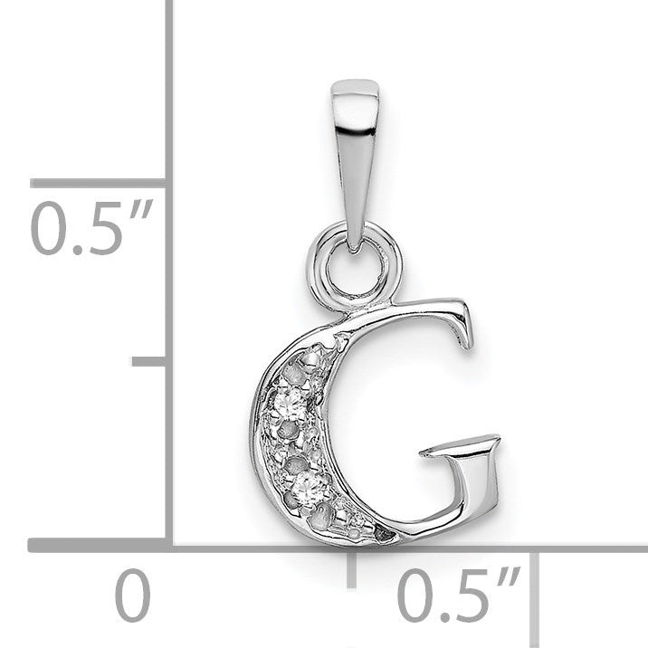 14KW Rhodium-plated Diamond Letter G Initial Pendant