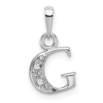 14KW Rhodium-plated Diamond Letter G Initial Pendant