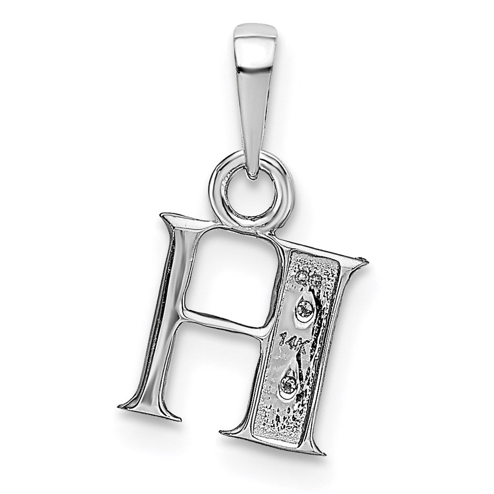 14KW Rhodium-plated Diamond Letter H Initial Pendant