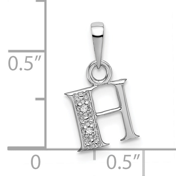 14KW Rhodium-plated Diamond Letter H Initial Pendant